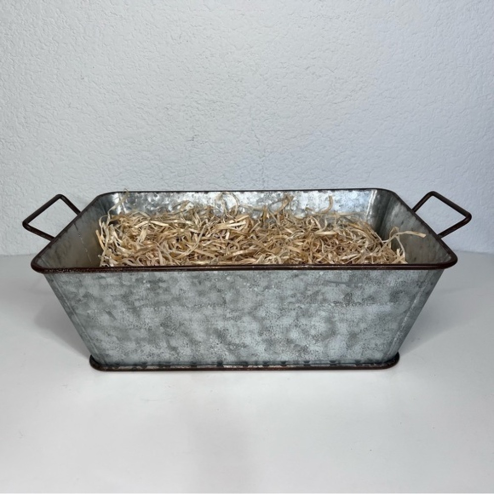 Farmhouse Countrycore Galvanized Metal Tin Storage Container with Handles